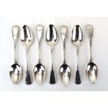 A set of four George III silver fiddle and thread pattern dessert spoons, maker GS, London 1799,
