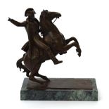 A bronze figural group modelled as Napoleon on horseback, on a marble plinth, unsigned, h.