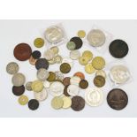 A group of coinage including an 1897 cartwheel penny, a George III Resolution Adventure token,