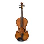 A late 19th century German violin with inlay, ebony pegs and rosewood fingerboard,