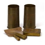 Trench Art: a pair of First World War shells, together with a note connecting them to Ypres 1917,