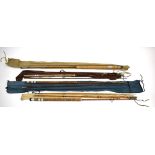 A group of four vintage split-cane fishing rods including a 12ft Grove of Sudbury,