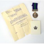 A Queen Elizabeth II General Service Medal awarded to Cpl.