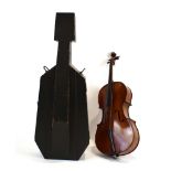 A late 19th/early 20th century cello with an ebony fingerboard and pegs,
