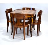 A late 1970's Italian Sorrento rosewood and marquetry games sentinel including a table with a