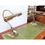 Pair of brass swan neck banker's style desk lights