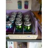 7 blue and green solar crackle glass jars