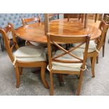 Circular single pedestal yew effect dining table with 4 matching chairs *Collector's Item: Sold in