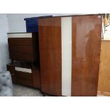 Mid century 2 tone bedroom suite comprising double door wardrobe, dressing unit and matching 3