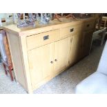 (144) Large oak sideboard with 3 drawers and 4 single door cupboards, 200cm (A,53)