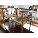 Pair of mahogany framed corner bedroom chairs with green upholstered seats *Collector's Item: Sold