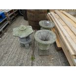 2 concrete planters and 3 piece oriental lantern ornament