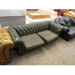 (2112) Green leather Chesterfield with 2 cushions