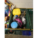 Various toys, childrens cycle helmets, kitchenalia and Duplo