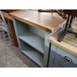 (74) Light blue painted oak top open front 2 shelf bookcase, 80cm wide (B,4)