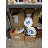 6 boxes of various foil platters, compartment plates, squeezy bottles, food tongs, etc.