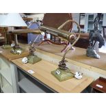 Pair of brass swan neck banker's style desk lights