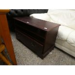 Mahogany finish entertainment stand with drawer and shelf