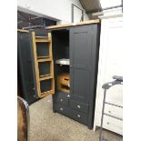 (139) Blue painted oak top 2 door kitchen larder lined with storage and 3 drawers, 100cm wide (B)