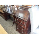 Mahogany effect slimline writing bureau with matching drop side occasional table