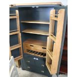 (1) Blue painted oak top 2 door kitchen larder lined with storage and 3 drawers under, 100cm wide (