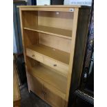 (2016) Modern light oak open front bookcase with 2 drawers and 2 cupboards to base