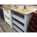 (61,156) Cream painted oak top open front bookcase (80cm wide) with grey painted oak top small