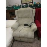 (2118) Green upholstered electrically operated armchair