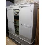 (3) Large white painted triple wardrobe with mirrored centre door and 3 drawers under, 170cm wide (