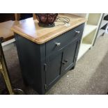 (215) Small blue painted oak top sideboard with single drawer and double door cupboard, 75cm wide (