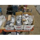 3 boxes of various electrical components, hardware, etc.