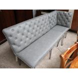 (2085) Grey button back upholstered bench seat with matching corner section