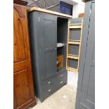 (160) Grey painted oak top 2 door kitchen larder lined with storage and 3 drawers, 100cm wide (A,51)