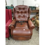 (2109) Tan leather upholstered electric recliner