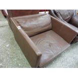(2091) Tan faux leather upholstered armchair