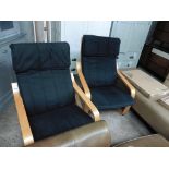 Pair of bent wood black cushion easy chairs