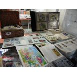 Half shelf of various cigarette cards, albums and tray of loose cigarette cards