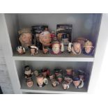 Collection of Toby character jugs in various sizes incl. Winston Churchill, Elizabeth I, etc.