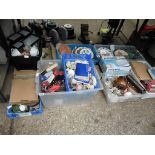 Under bay of assorted housewares, crockery, ornaments, Meccano, etc.