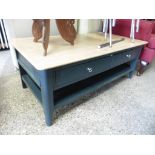 (Q) Dark grey painted 2 drawer oak top coffee table
