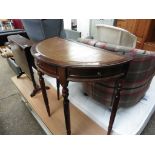 (2035) Semicircular reproduction side table with tooled leather inlay