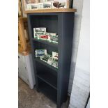 (7) Grey painted small bookcase with oak top