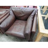 (2090) Brown leather upholstered armchair