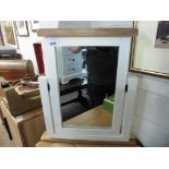 (Q) Cream framed swing mirror with oak top and bottom
