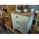 (11) Cream painted bedside unit with 2 drawers, shelf and oak top