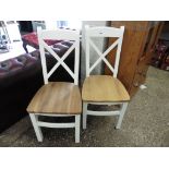 (14) Pair of green painted oak top kitchen chairs
