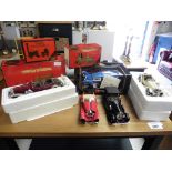 8 various die cast vehicles incl. match box steam engines, fire engine, Bugatti, Rolls, Royce, etc.