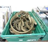 Crate of various leather horse harnesses