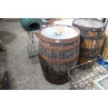 Oak metal banded whiskey barrel