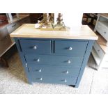 (14) Grey painted chest of 2 over 3 drawers with oak top